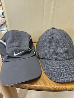 【2つセット】Nike 黒キャップ & ヘリンボーングレーキャップ 帽子
