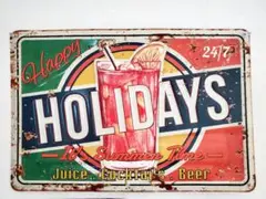 送料無料 ブリキ看板 カクテル看板 Happy HOLIDAYS アメリカン