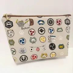 どんどこ太鼓ねこ ハンドメイド ポーチ 化粧ポーチ ファスナーポーチ 和柄 猫