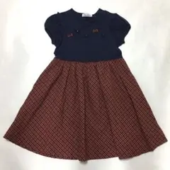ファミリア　120cm リボン　赤チェック　ワンピース