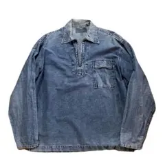 80s ヴィンテージ デニム プルオーバー US NAVYタイプ ハーフジップ