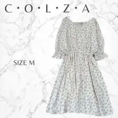 コルザ　フェミニン　花柄　Vネック　五分袖　フレアワンピース　M　愛らしい　素敵