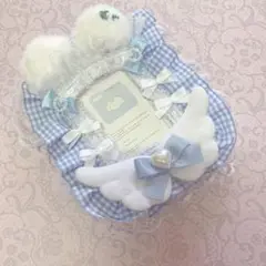 【セール】トレカケース　レースデコ　水色　ねこみみ　天使