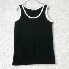 トリムタンクトップ　リブ編み　ブラック×ホワイト　M プルオーバー