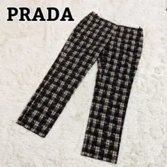 【美品】PRADA プラダ ストレートパンツ チェック 総柄 スリット 40 M