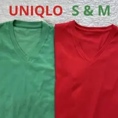 最終価格 ユニクロ Vネック Tシャツ グリーン レッド S & M