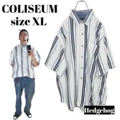 【ヴィンテージ】COLISEUM 半袖 ストライプ ビッグシャツ XL ホワイト
