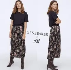 H&M ロングプリーツスカート GP&J BAKER コラボ 花柄 黒 XS