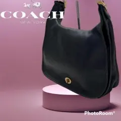 オールドコーチ ブラックレザー ショルダーバッグ ターンロック ヴィンテージ