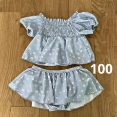 セパレート水着　花柄　水色　100サイズ