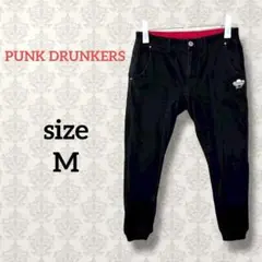 パンクドランカーズ【M】クロップドデニムパンツ ブラック 英字ロゴ カジュアル