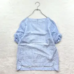 【アーバンリサーチ】F 青ストライプ ブラウス デザイン袖 おしゃれ着 夏