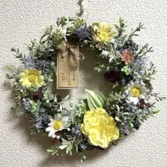 ☆SALE☆ナチュラルリース　アーティフィシャルフラワーリース　玄関リース