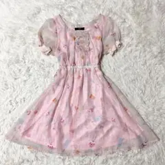 mmts マミタス アイスクリーム柄 チュール フレアワンピース ピンク