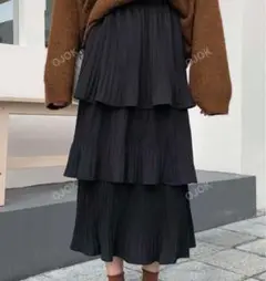 フリルデザイン 黒 ロングスカート