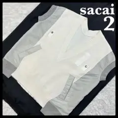 6056【人気デザイン】サカイ‪☆異素材ドッキングVネックニットベスト MA-1