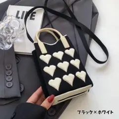 ショルダーバッグ スマホショルダー ブラック ハート ポーチ マチ付き