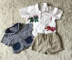MIKI HOUSE 90半袖シャツ2枚とショートパンツ3点セット ミキハウス