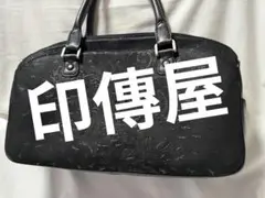 【美品】印傳屋 甲州印伝 ハンドバッグ ミニボストン 花柄 鹿革 漆 黒色