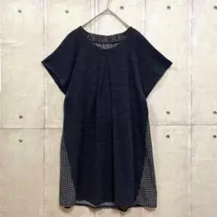 美品 ♦ハッシュアッシュ♦ チュニック 【L】半袖 ドット 体系カバー 異素材