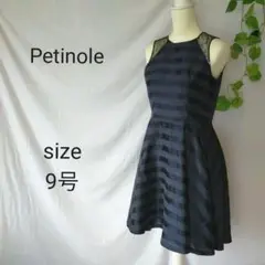 日本製◇Petinole レース使いボーダードレス 黒 9号 結婚式 二次会