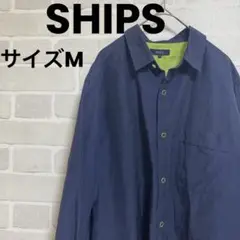 SHIPS ネイビー/ライム 長袖シャツ サイズM ナイロン素材