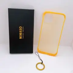 iPhone14Plus カバー ケース スリムフレーム ストラップ付き 黄色