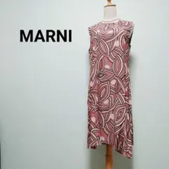 【極美】マルニ 総柄 ノースリーブ ワンピース アシンメトリー サイズ42