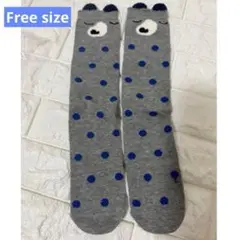 靴下　子供用　くま　ソックス 水玉 ドット柄 グレー くま耳 ルームソックス