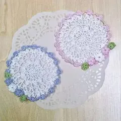 ドイリー　コースター　花モチーフ付き　2枚セット