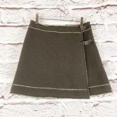 r277 AIGLE ブラウンラップスカート バックル付き　ニット