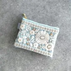 インド刺繍リボン ◎フェイクレザーポーチ◎12cmファスナー