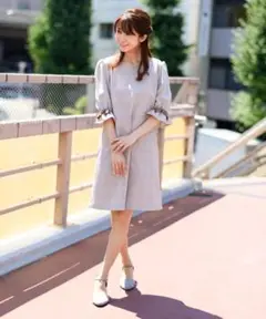 チェック袖リボンワンピース
