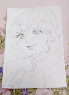 女性キャラクター 線画 手描き　イラスト