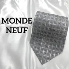 【美品】MONDE NEUF モンドヌフ メンズ シルバー 柄ネクタイ