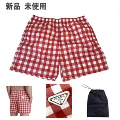 PRADA チェック パターン スイムショーツ 水着 46 PRADA プラダ スイムウェア UB372 1WQ9 メンズ ハーフパンツ