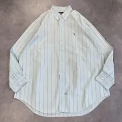 90s ラルフローレン BDストライプシャツ 刺繍ポニー XL ブルー 青 紫