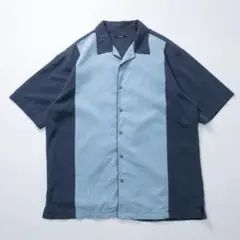 ALFANI　開襟シャツ　オープンカラー　ツートンカラー　ネイビー　ブルー