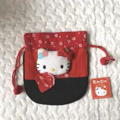 新品未使用　キティちゃんちりめん巾着　日本限定　レア2006 赤　和装