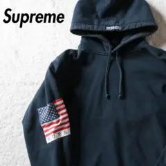 レア Supreme シュプリーム アメリカ 星条旗 パーカー 厚手 黒 刺繍