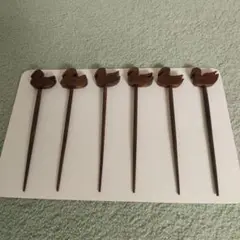 未使用　アヒル型木製ピック 6本セット