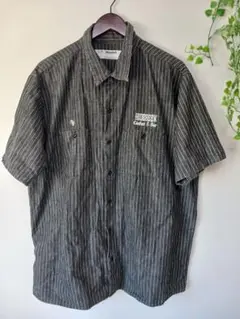 HIDE AND SEEK ストライプ 半袖 ワークシャツ L メンズ 日本製