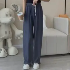 夏服 サマーパンツストレート ウエストゴム ダークグレー
