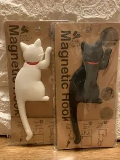 白猫　黒猫　マグネット付きフック　鍵収納　しっぽ　尻尾