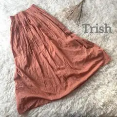 トリッシュ＊フレアロングスカート テラコッタ 可愛い 夏 シャーリング ゴム