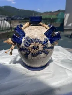 イタリア製 花文様陶器酒壺 アンティーク調