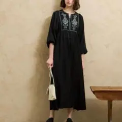 Unitageスパンコール刺繍ロングスリーブワンピースロングスカートブラック春夏
