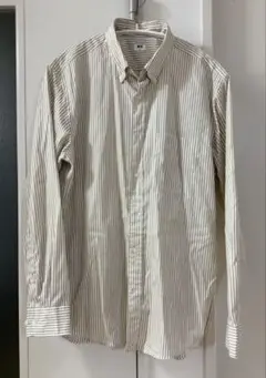 UNIQLO ベージュ ストライプ 長袖シャツ