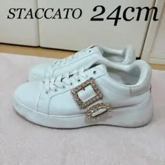 STACCATO 24cm ホワイト　ビジュー　スニーカー　バックル　917