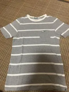 【LACOSTE 】Tシャツ　ボーダー柄　銀デカワニ　胸ポケット付き サイズ2